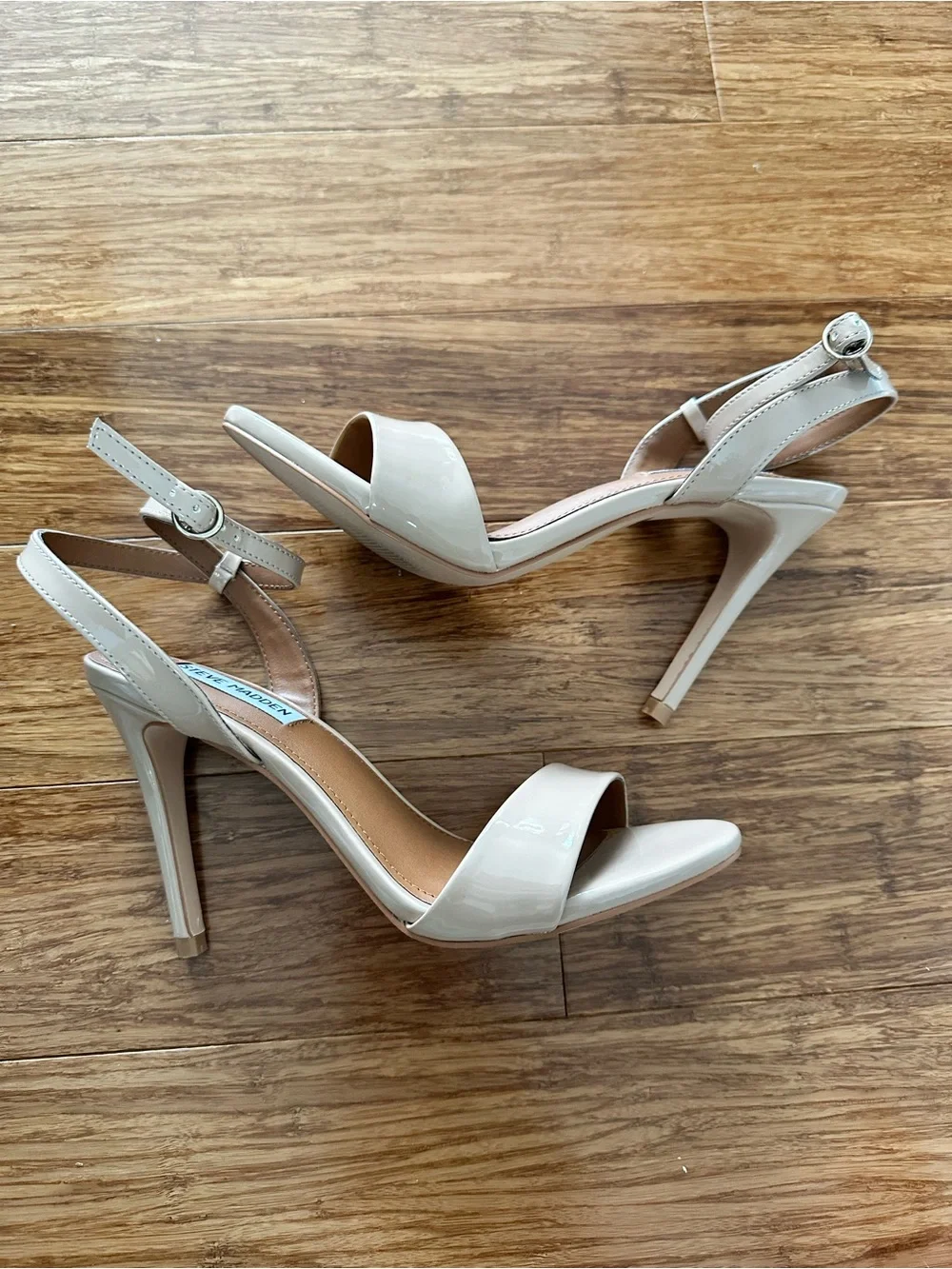 Steve Madden Nude Patent Ankle-Strap Stiletto heels - Picture 3 of 12